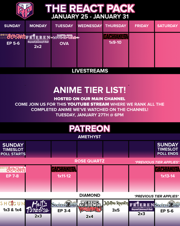 January 25 - 31 Schedule! - ScheduleJan25